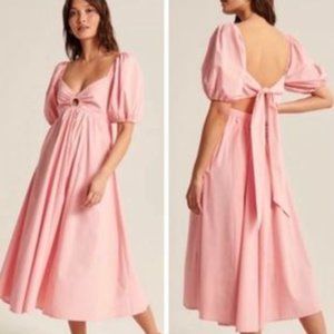 Abercrombie Pink Midi O-Ring Puff-Sleve Dress -- Large P - LP